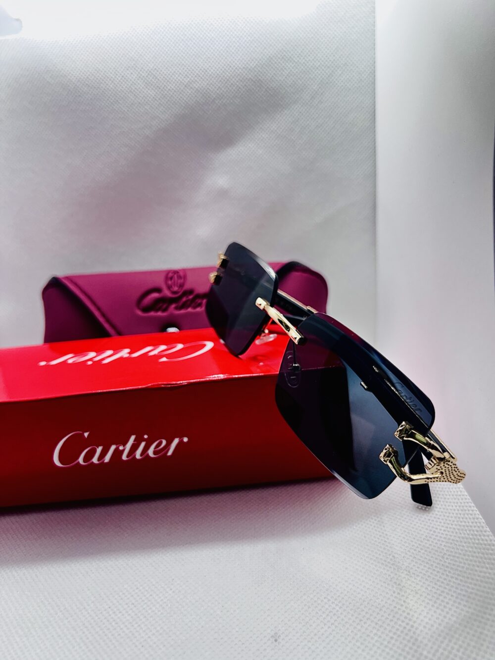 Cartier Signature C de Cartier Rimless Sunglasses Black Double Shade - Image 2
